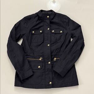 Tommy Hilfiger Women’s Navy Blue Coated Gold Zip Up Utility Jacket Size S